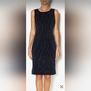 ⭐️Leslie Fay Navy Blue Beaded Sleeveless Formal Cocktail Party Dress Sz 12